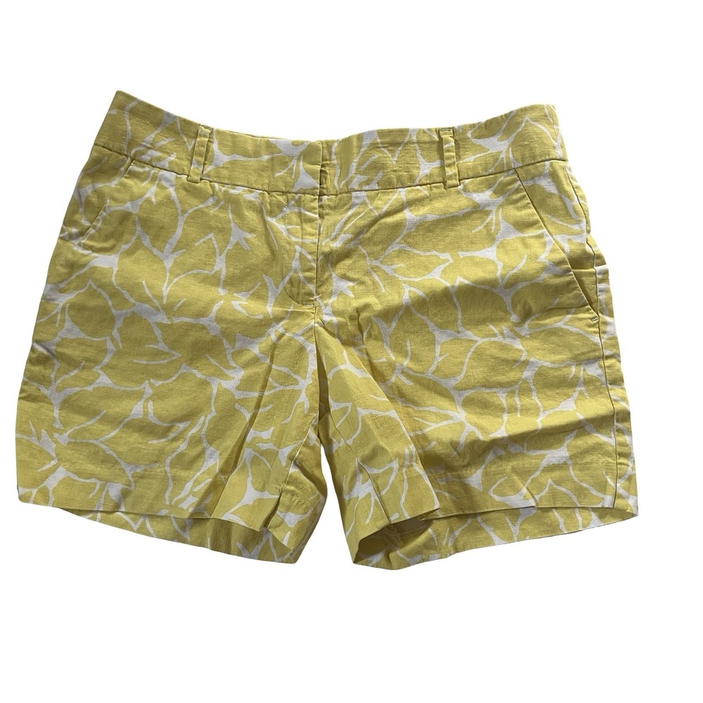 LOFT Women's Size 6 Rivera Short Yellow White Floral Linen Cotton Blend Summer